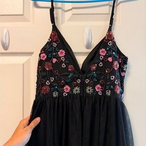 City Studio Floral Embroidered Black Dress